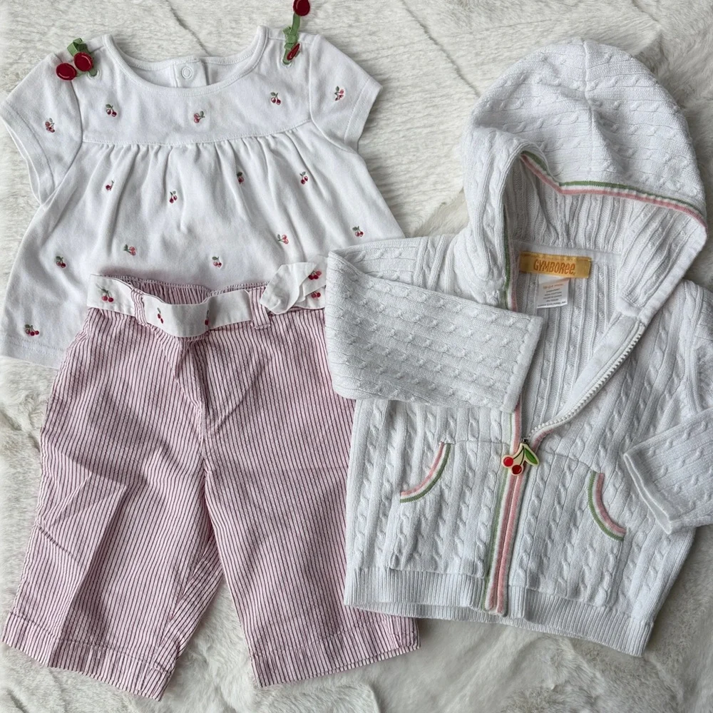 Gymboree Sweet Cherries Tee Pants and Sweater 18-24 Months Vintage